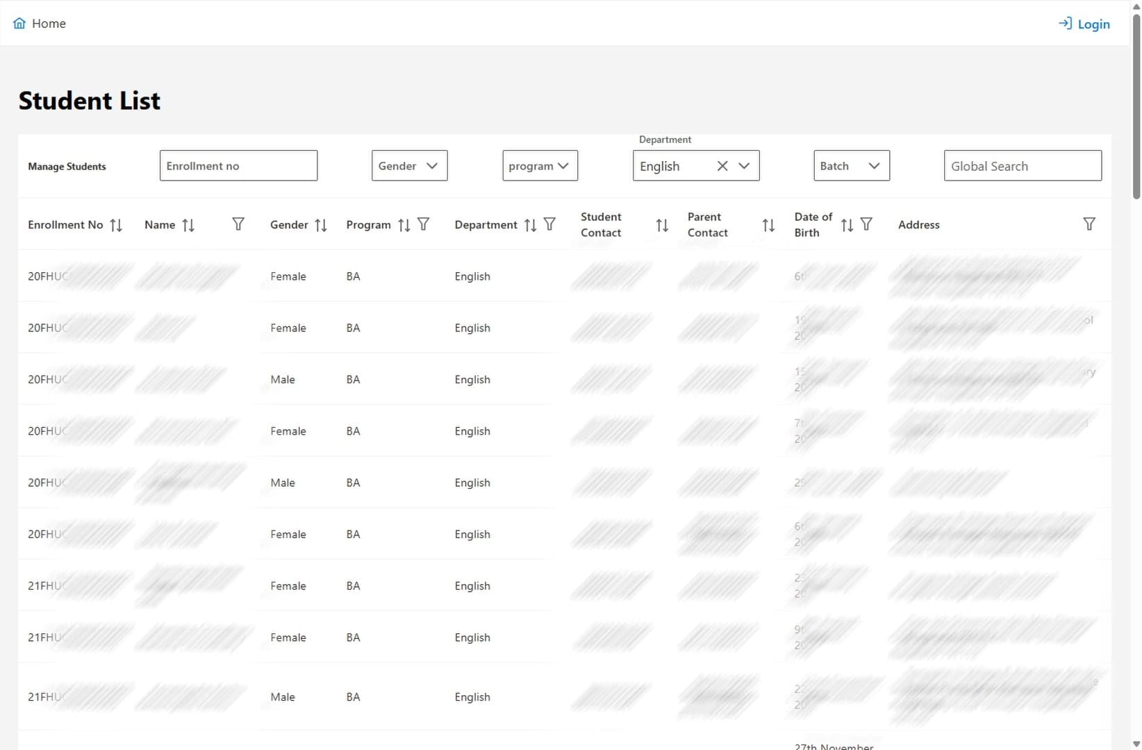 Dynamic Student Data Filter project screenshot