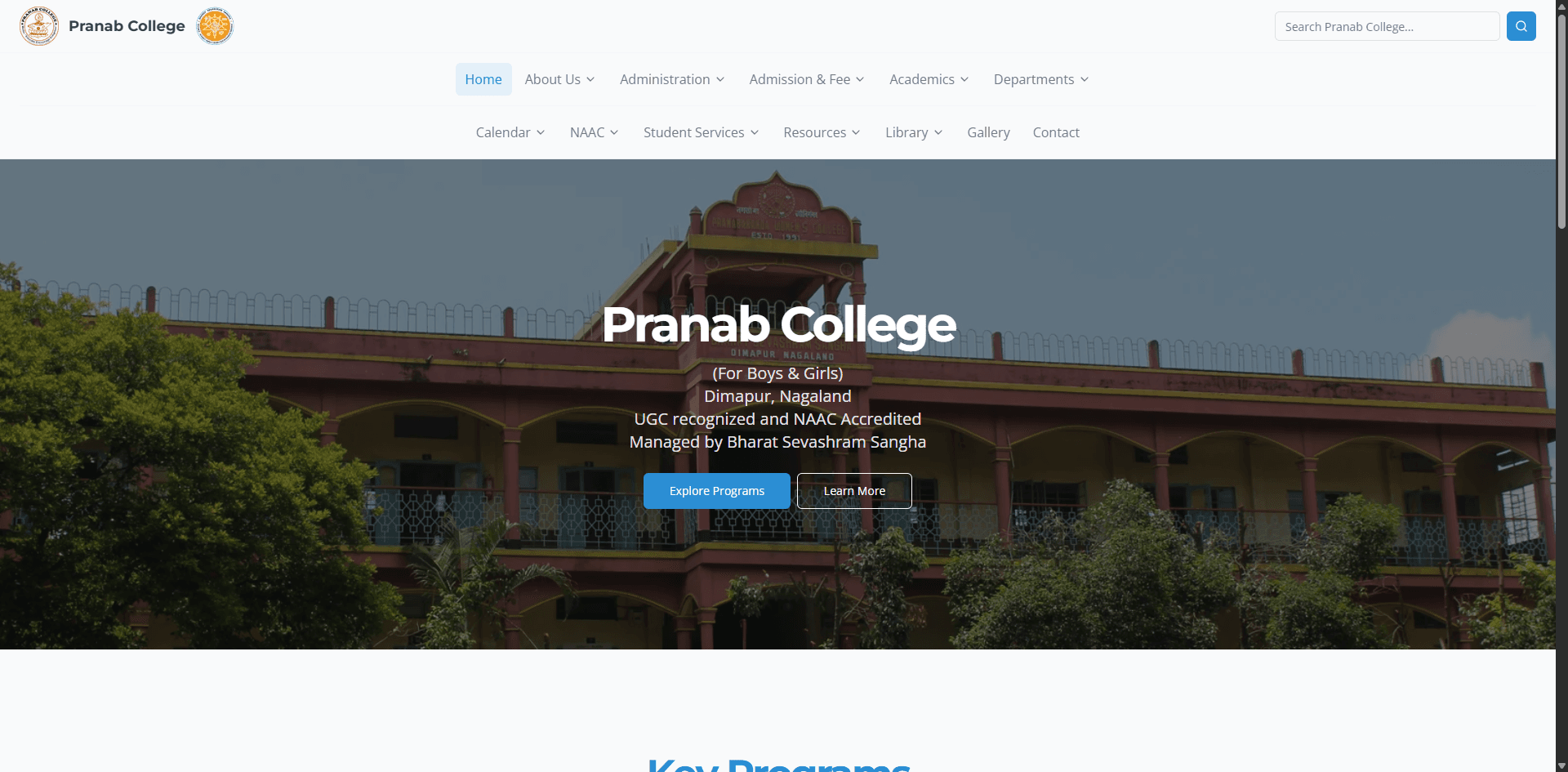 Pranab College Website project screenshot